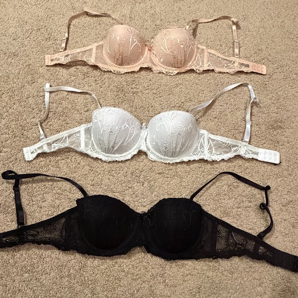 3 PACK LINGERIE PUSH-UP BRA 34B (BLACK, WHITE, TAN)